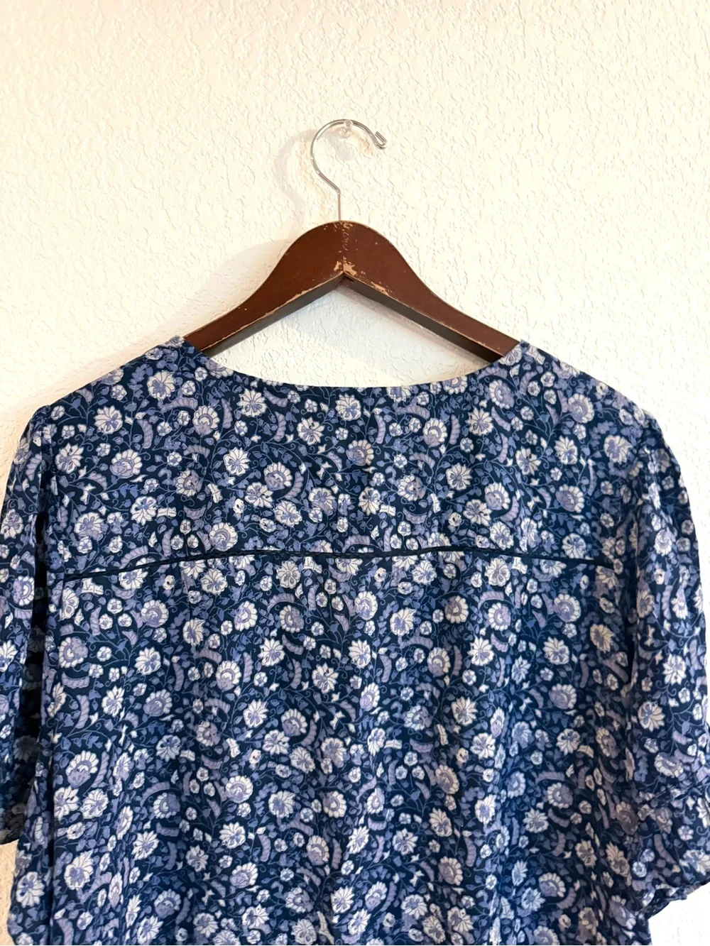 Lucky Brand Womens Shirt Blouse Blue Floral Short Sleeve Lace Plus Size 3X